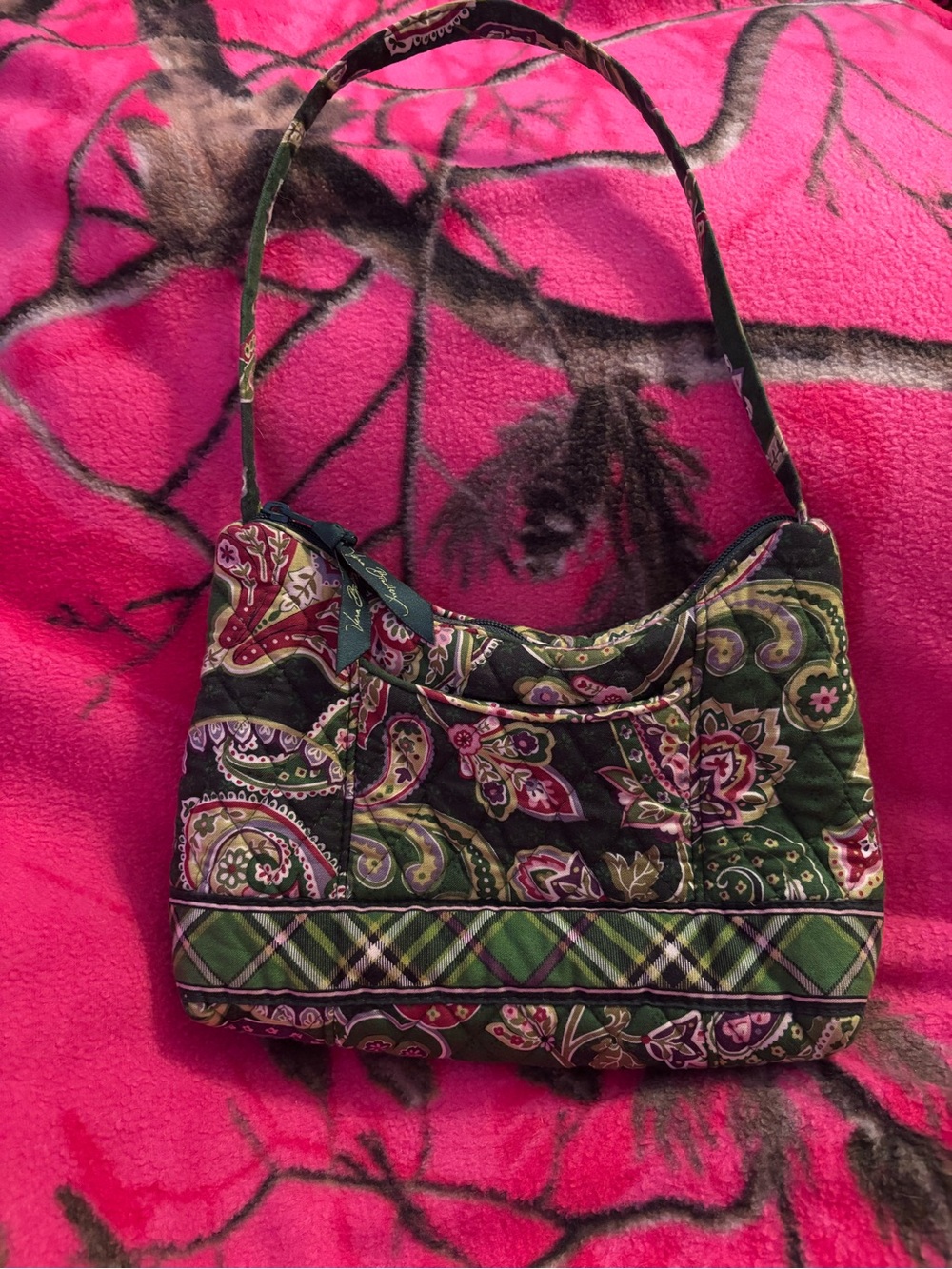 Vera Bradley Green and Pink Paisley Quilted Shoulder Bag